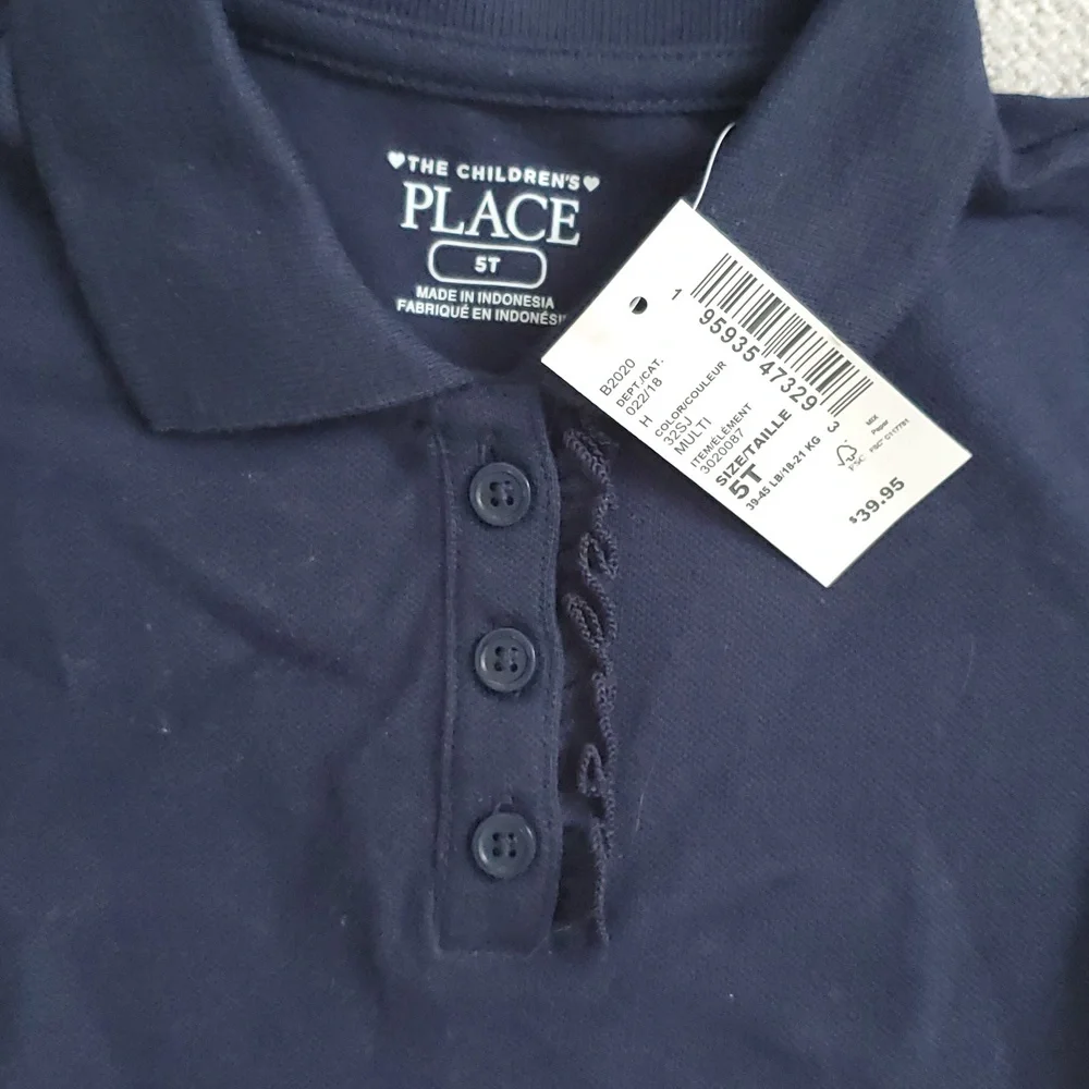 NWT The Children's Place Navy Ruffle Polo Uniform Shirt Sz5T